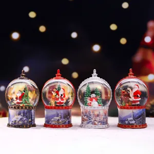 Boule à Neige de Noël Veilleuse Avec Musique Neige Automatique Résine Verre Père Noël Bonhomme de Neige Ornements Lanterne Décoration