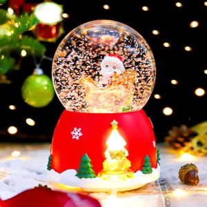 Christmas snow globe decoration with Santa Claus sleigh glowing tree festive desktop gift ornament