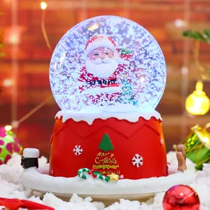 Cute Santa Claus snow globe with glowing base, perfect Christmas decoration gift for kids.