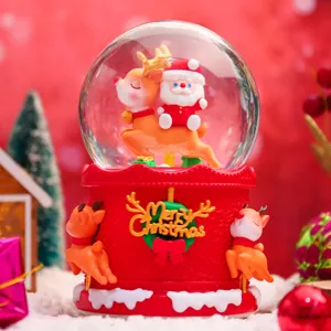 Sfera di neve natalizia luminosa con Babbo Natale e renna per decorazione da letto.