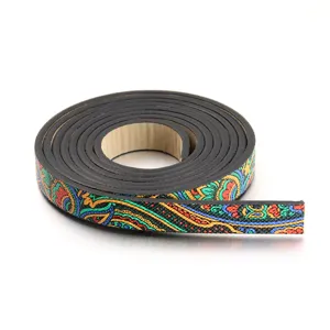 Gros plan détaillé du ruban en cuir PU imprimé coloré pour bricolage et fabrication de bracelets.