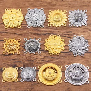 Ethno-Stil DIY Zinklegierung Hohle Runde Blumenverbinder Für Die Schmuckherstellung Gold Antiksilber Mehrloch-Charms Für Halsketten Ohrringe Handgemachtes Bastelzubehör