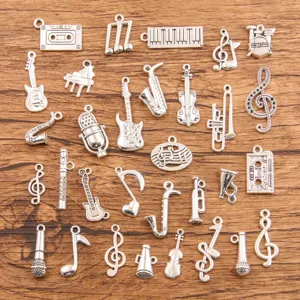 Retro Zinc Alloy Musical Instrument Charms Piano Guitar Microphone Music Note Pendants For DIY Jewelry Making Accessories