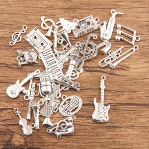 Music charms alloy pendants set, cute guitar microphone note charms for DIY jewelry making.