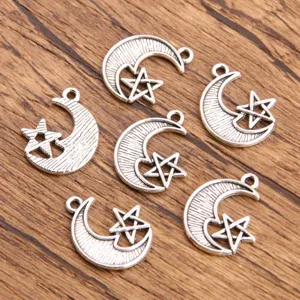Vintage silver moon and star alloy charms pendants for DIY handmade jewelry making accessories.
