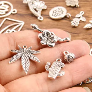 Silver alloy plant charms leaf cactus flower pendants for DIY jewelry making supplies