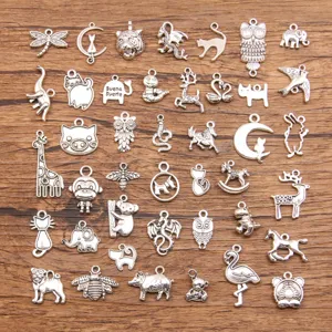 Breloques Animaux en Alliage Vintage Argent Antique Pendentifs Animaux Pour Création Bijoux DIY Éléphant Girafe Chat Chien Oiseau Bijouterie