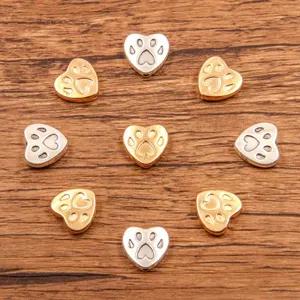 Alloy Heart Dog Paw Beads Double Sided Small Hole Spacer Beads Connectors For DIY Necklace Bracelet Jewelry Making Accessories