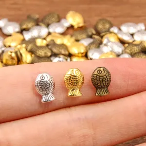 4 Colors 6X9mm DIY Metal Small Fish Beads Animal Charms for Bracelet Necklace Jewelry