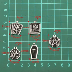 5pcs vintage black enamel alloy charms gothic tarot book coffin pendant jewelry findings