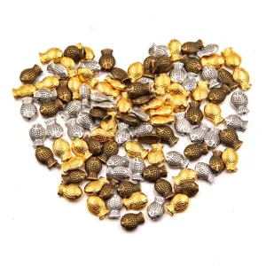 Metal fish beads charm for DIY jewelry making, 6x9mm small hole loose beads for bracelets.
