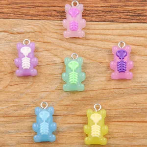 Pendentif Ours Squelette en Résine Transparente DIY Charm Accessoire de Création de Bijoux Halloween Artisanat