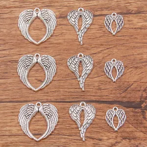 Zinc Alloy Electroplated Hollow Angel Wing Heart Charms Silver Color Christmas Pendants For DIY Jewelry Making Accessories
