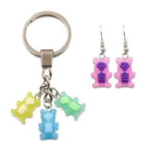 Ensemble porte-clés et boucles d'oreilles ours squelette Halloween, bijoux résine gothique.