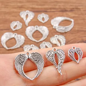 DIY alloy angel wing heart charms for handmade jewelry making, necklaces and bracelets detail.