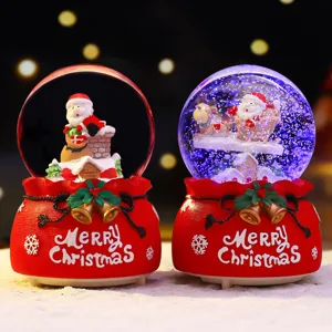 Weihnachtskugel Schneekugel mit Weihnachtsmann Schlitten LED Licht Tischdeko Geschenk Neu