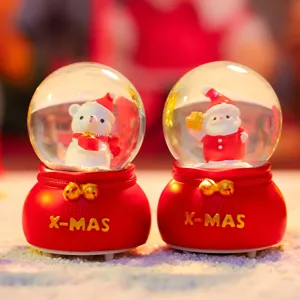 Mini Weihnachts-Schneekugel Nachtlicht, Kunstharz Weihnachtsmann und Bär Deko Geschenk.