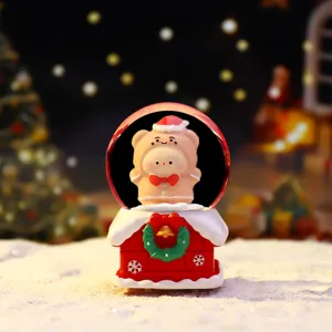 Mini Noël ours boule à neige veilleuse, mignon bonhomme en pain d'épice base cabane.