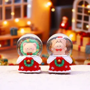 Noël mini boule à neige ornement mignon ours décoration de bureau cadeau lumineux