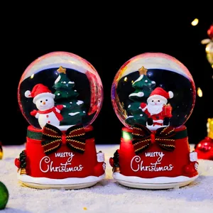 Christmas snow globe music box with glowing light, Santa and snowman winter holiday gift home decor
