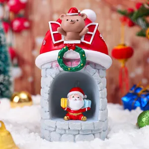 Weihnachtsmann Haus Nachtlicht Detail, Kunstharz Ornament fuer gemuetliche Schlafzimmer Dekorationen.
