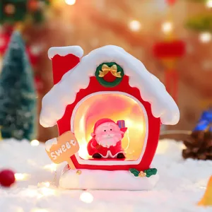 Kerstman Nachtlampje Penhouder Hars Kerst Tafelornament LED Lichtgevende Sneeuwpop Figuur Voor Huisdecoratie Kinderen Cadeau