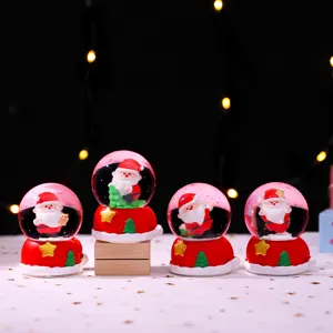 Leuchtende Weihnachts-Kristallkugel Spieluhr Weihnachtsmann Rentier Schneemann Harz Glas Ornament Festliche Desktop Dekoration Weihnachtsgeschenk