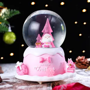 Rosa Weihnachten Schneekugel leuchtende Spieluhr mit Weihnachtsmann Figur für Festtagsdeko.