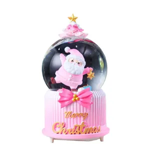 Cute pink Christmas Santa Claus snow globe desktop ornament festive holiday gift for home decor