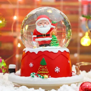 Cute Santa Claus snow globe night light, glowing Christmas decorative ornament gift.