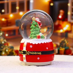 Suesse Weihnachts Weihnachtsmann Schneekugel Spieluhr Leuchtende Schneiende Glas Tischdeko Feiertagsgeschenk Fuer Kinder