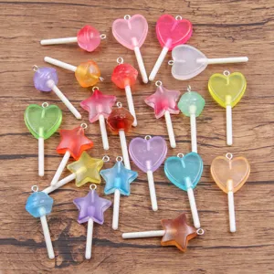 DIY Resin Acrylic Lollipop Pendants Star Heart Round Shapes Colorful Candy Charms For Bag Bracelet Jewelry Making Accessories