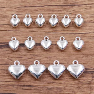 Legering Dubbelzijdige Solide Hart Hangers DIY Sieraden Bedeltjes Voor Ketting Armband Maken Zilveren Kleur Hart Accessoires