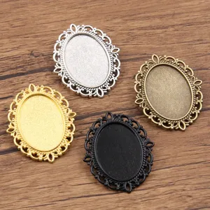 Vintage Oval Alloy Brooch Base Settings With Filigree Lace Edge For DIY Jewelry Making Antique Pin Trays Jewelry Findings Accessory