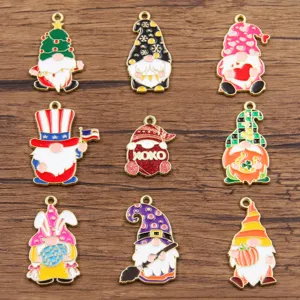 Alloy Enamel Cute Gnome Charms For Jewelry Making DIY Handmade Colorful Dwarf Pendant Accessories For Christmas Halloween Easter Decoration