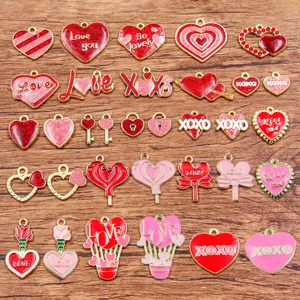 Ciondoli San Valentino in Lega Smaltata a Forma di Cuore Rosa Mongolfiera per Produzione di Gioielli Fai-da-te Accessori