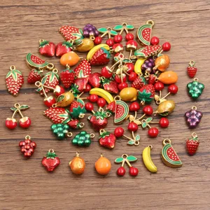 304 Edelstahl 3D Frucht Anhänger Emaille Erdbeere Kirsche Traube Banane Charms Für DIY Schmuckherstellung Halskette Zubehör