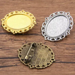 Oval alloy brooch blank bezel tray setting 18x25mm DIY vintage jewelry making accessories.