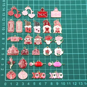 Valentine's Day Enamel Charms Heart Rose Alloy DIY Jewelry Making Accessories Set