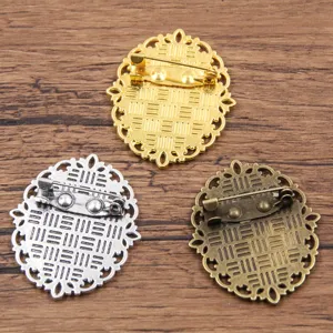 Oval alloy brooch base tray settings, filigree blank bezel findings for DIY crafts.