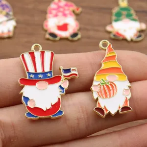 Cute gnome enamel charms alloy pendant for DIY handmade jewelry making and craft accessories.