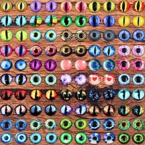 Round Realistic Animal Eyes Glass Cabochons Multicolor Dragon Cat Eye Glass Patches For DIY Jewelry Making Doll Scrapbooking Crafts Halloween Party Ornaments