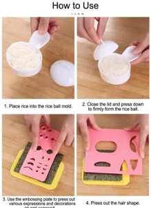 DIY cartoon rice ball mold and seaweed cutter set for cute sushi and bento making at home.
