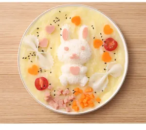 Detailed view of DIY cute rabbit rice mold bento decoration with creative food presentation.