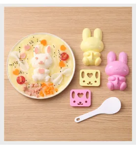 DIY cute rabbit rice ball mold set for bento curry making and baking kitchen tool.