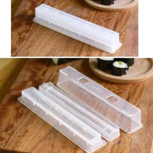 Juego de herramientas de horneado de molde de sushi DIY de plástico transparente, diseño dividido.