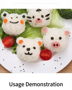 Kit de moules à riz animaux mignons pour sushi DIY, ours tigre cochon bento accessoire