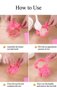 Niedliche Cartoon Kaninchen Reisbällchen Form Bento Werkzeug für Sushi und Kindergerichte.