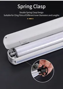 Pequeño dispensador de film transparente con doble hebilla elástica para varios rollos