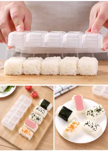 Dettaglio stampo riso sushi 5 comparti, utensile fai da te per bento e polpette riso.